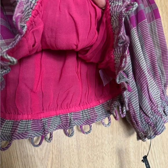 Apiece Apart Oeste Off Shoulder Crop Top pink plaid size 6 - Picture 7 of 10